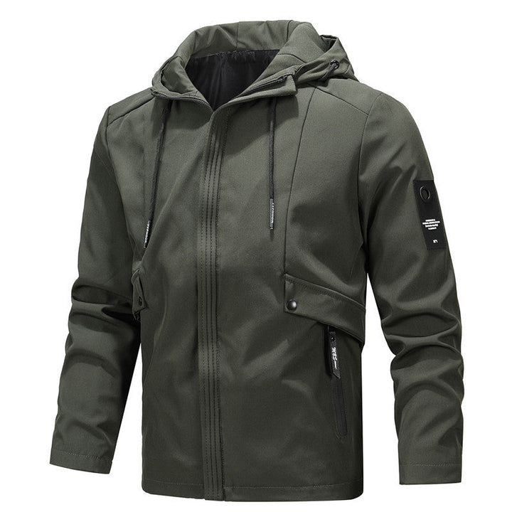 Herr Urban Minimalistisk Softshell Jacka med Huva med Concealed Dragkedja Fram