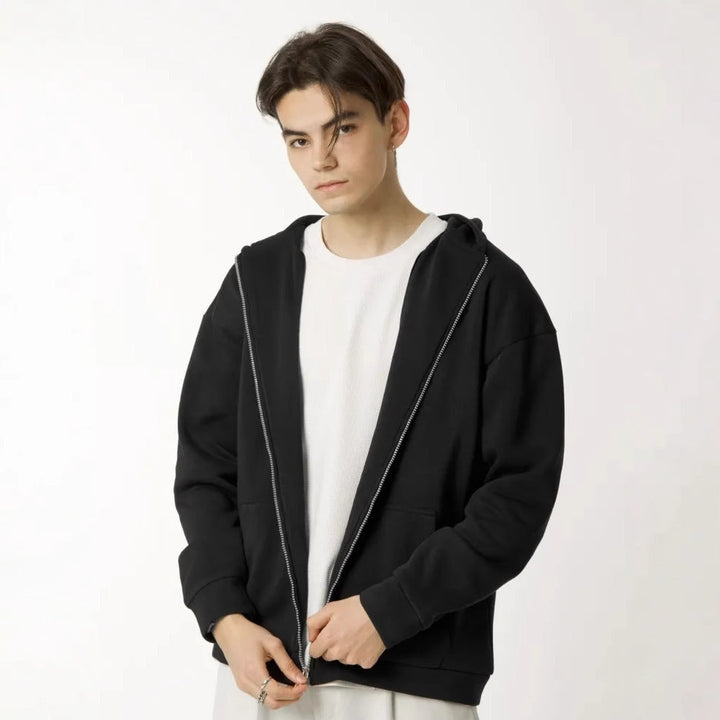 Herr Nan Minimalistisk Dragkedja Luvtröja med Clean Oversized Skärning och Mjuk French Terry Foder
