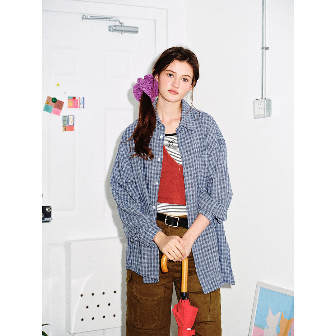 Herr boxig Rutmönster overshirt med boxig skärning, bröstficka och ljus flanell texture