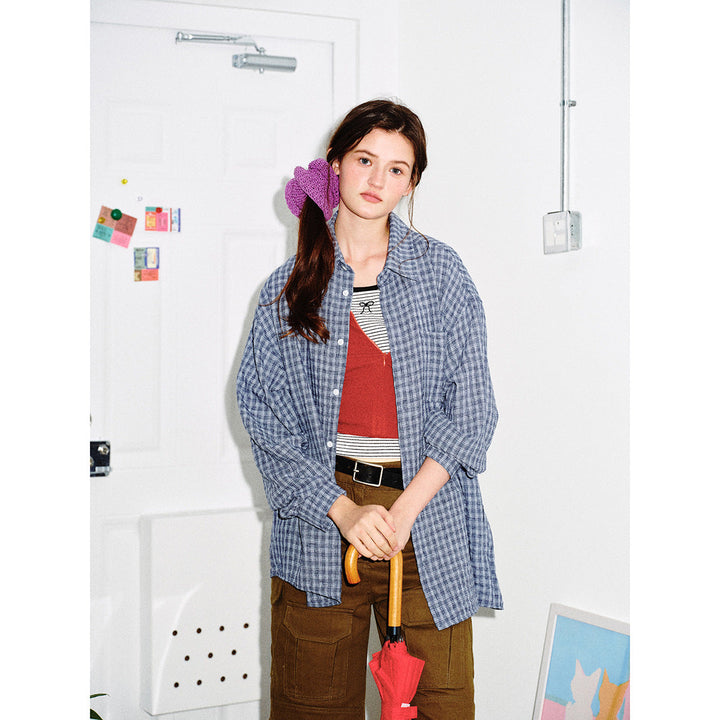 Herr boxig Rutmönster overshirt med boxig skärning, bröstficka och ljus flanell texture