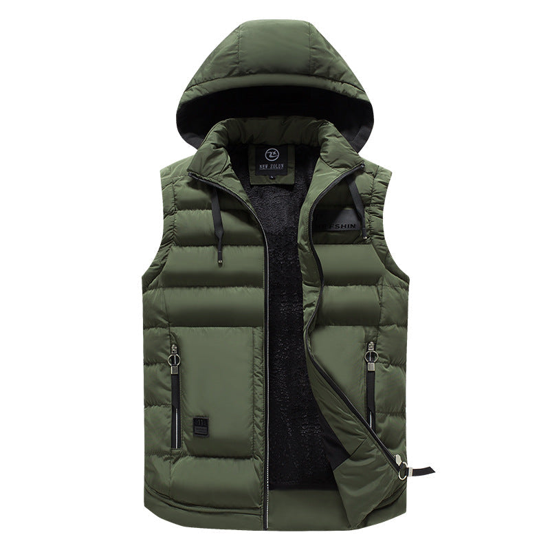 Herr med Huva Quiltad Väst med Teddy Foder, Water-Repellent Shell &amp; Zippered Fickor