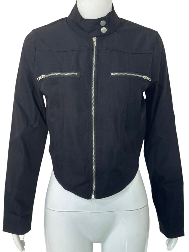 Dam figursydd Bonded Canvas bikerjacka med ståkrage och Chest Zippers