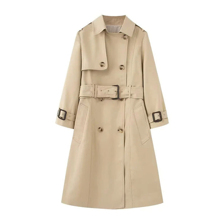 Dam figursydd trenchcoat med double-breasted knäppning, tie bälte och axel patches