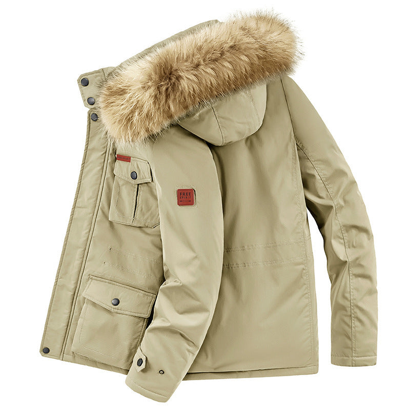 Herr Termisk Parka med Faux Fur Huva, Teddyfoder och Flera Fickor