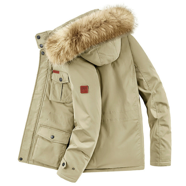 Herr Termisk Parka med Faux Fur Huva, Teddyfoder och Flera Fickor