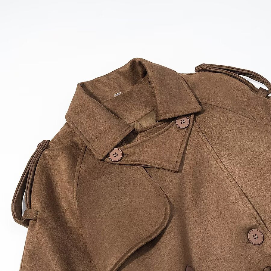 Dam elegant lång midja trenchcoat med Double-Breasted knappslå och Flared fåll