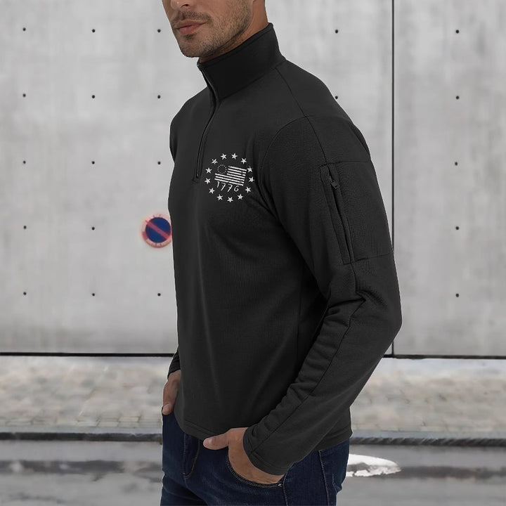 Herr Tactical Halv Dragkedja Pullover med Ärmficka och Patriotic Bröst Tryck