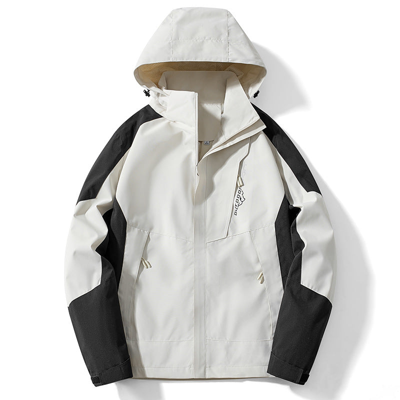 Herr Colorblock softshell Trekker Jacka med huva, dold dragkedjas och sidofickor