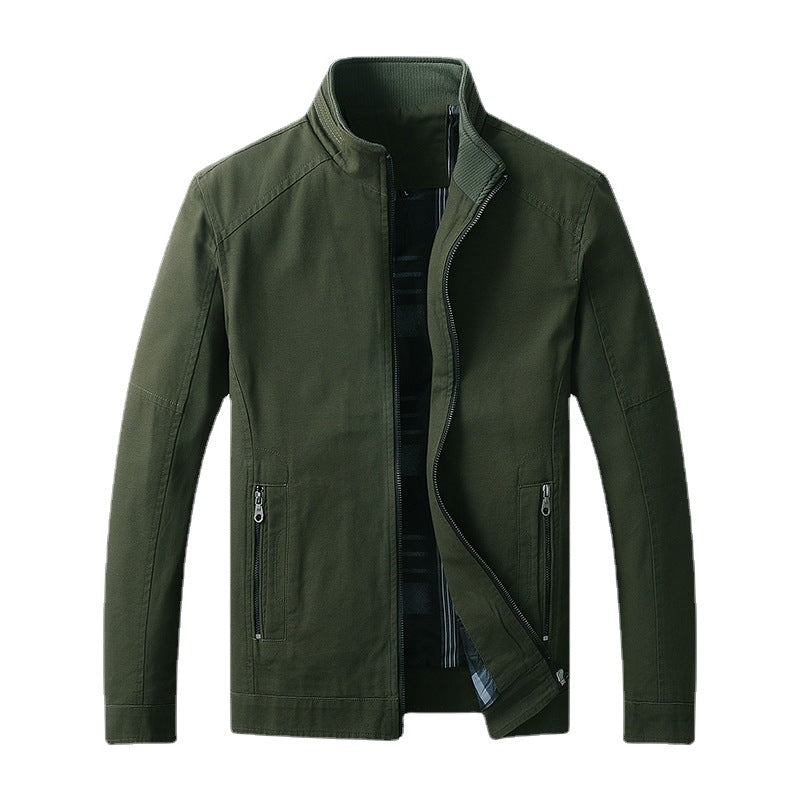 Herr Funktionell Canvas Zip Jacka med Stående Krage och Dold Zip Fickor
