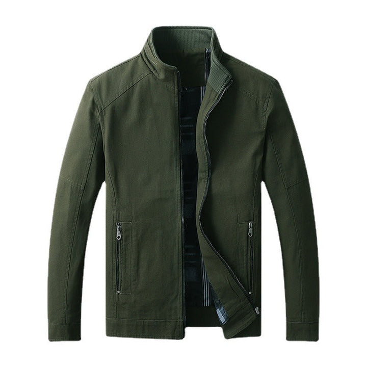 Herr Funktionell Canvas Zip Jacka med Stående Krage och Dold Zip Fickor