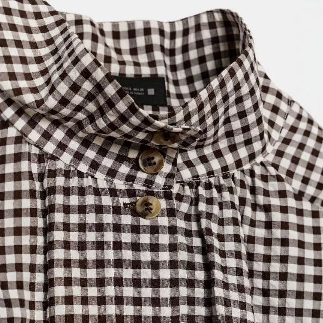 Dam Kort Blouse Jacka i Rutig Mönster med Hög Krage och Drawstring Nederkant