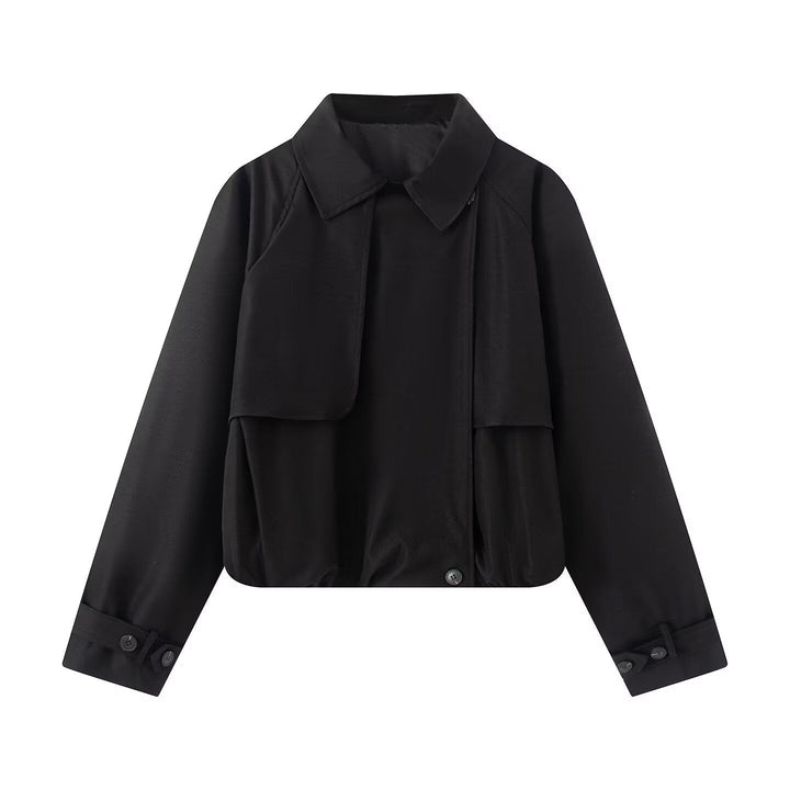 Dam Kort Trench-Stil Blouson med Dold Knapp Knäppning och Drawstring Nederkant