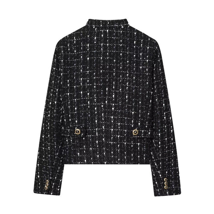 Dam Kort Bouclé Tweed Jacka med Ståkrage, Decorative Knappar och Utanpåfickor