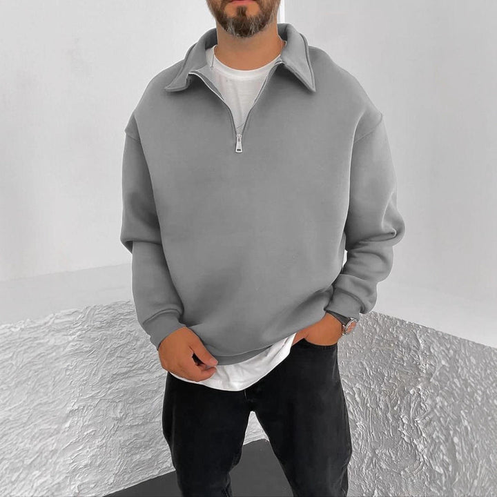 Herr Oversized Halv Dragkedja College-Tröja med Ståkrage