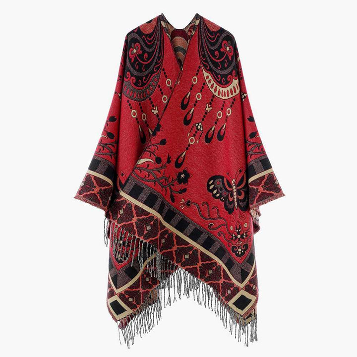 Dam Jacquard-Woven Fringe poncho i Tapestry look