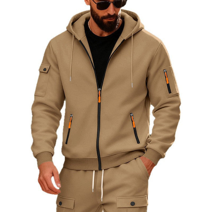 Herr Jacka med Huva med Water-Repellent Dragkedjor och Multifunctional Fickor