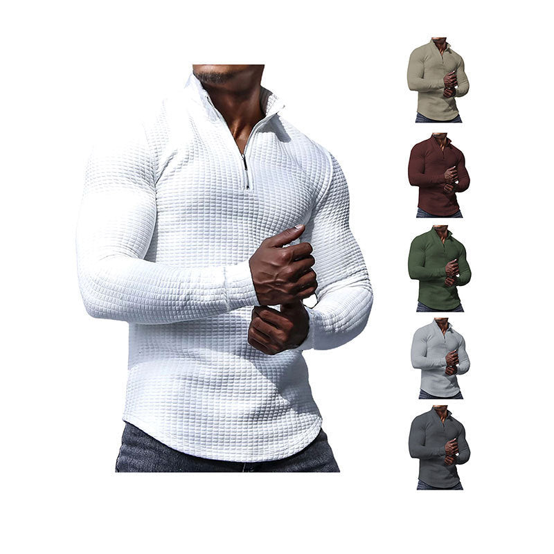 Herr Skräddarsydd Thermo Halv Dragkedja Pullover med Waffle Texture och Ståkrage