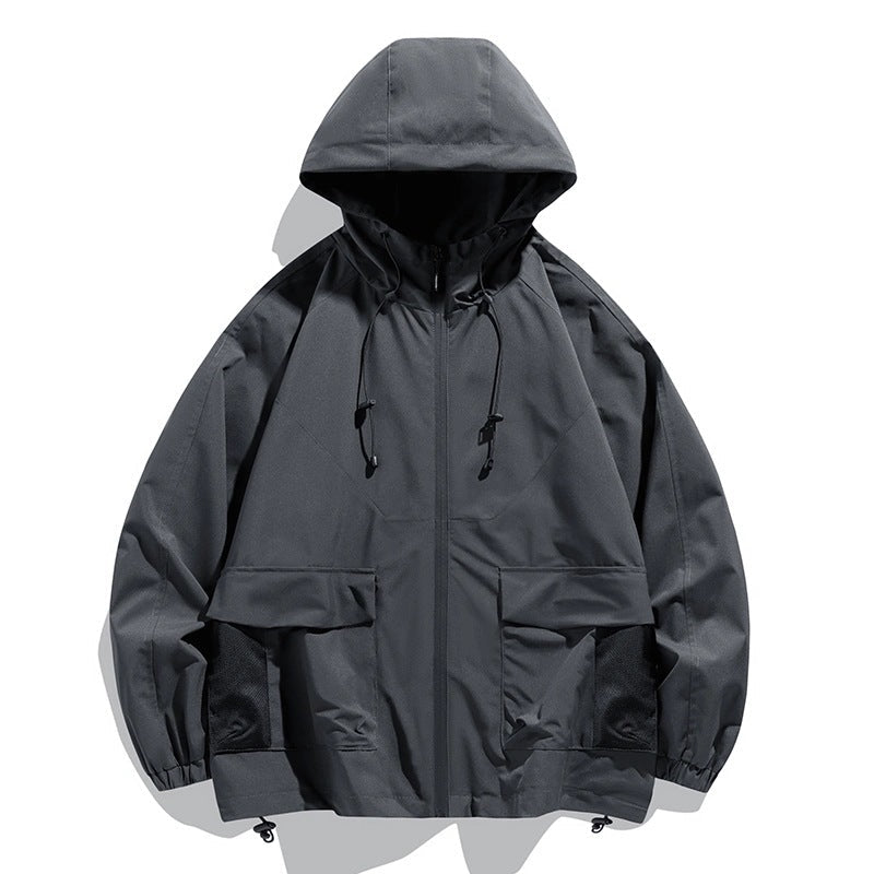 Herr Oversize Utility Softshelljacka med Huva, Patches och Justerbar Fåll