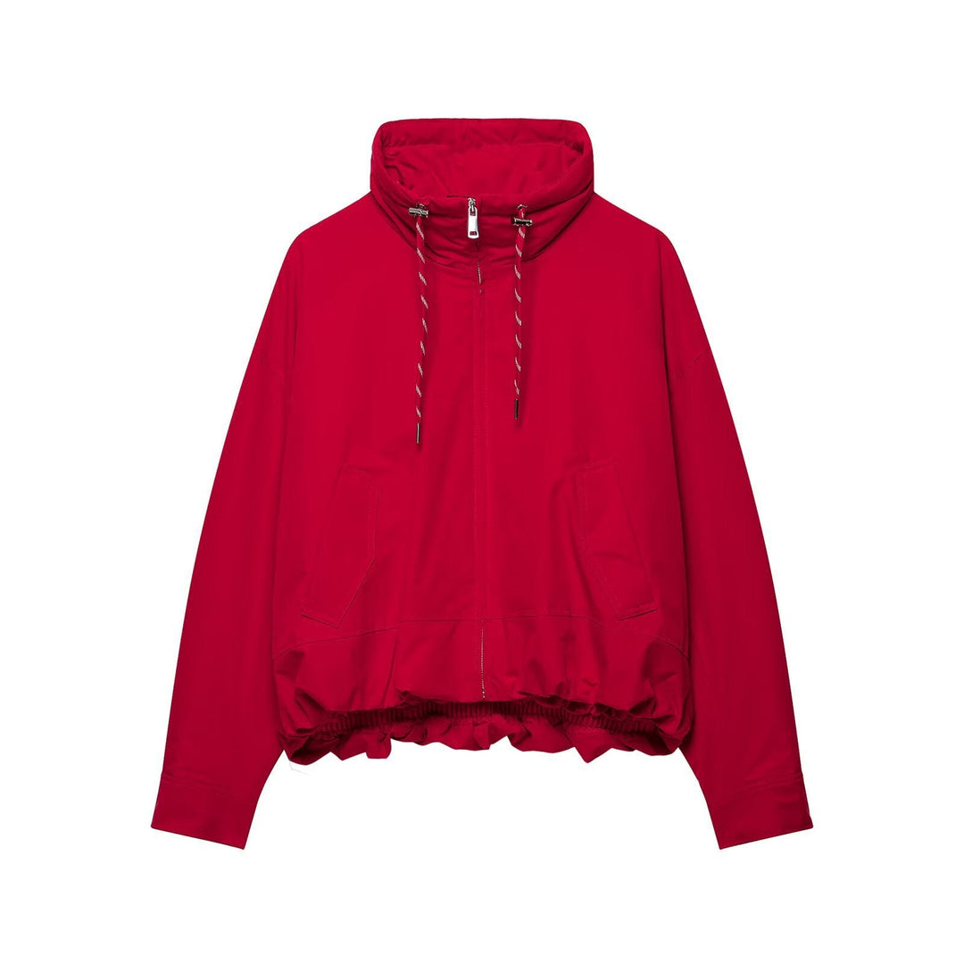 Dam Kort Blouson med Hög Stå Krage, Drawstring och Elastic Nederkant