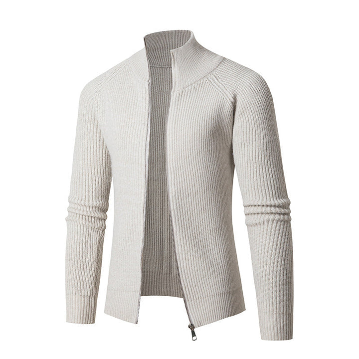Herr Smal Dragkedja Cardigan Gjord av Merino Mix med Ribbad Structure och Raglanärmar