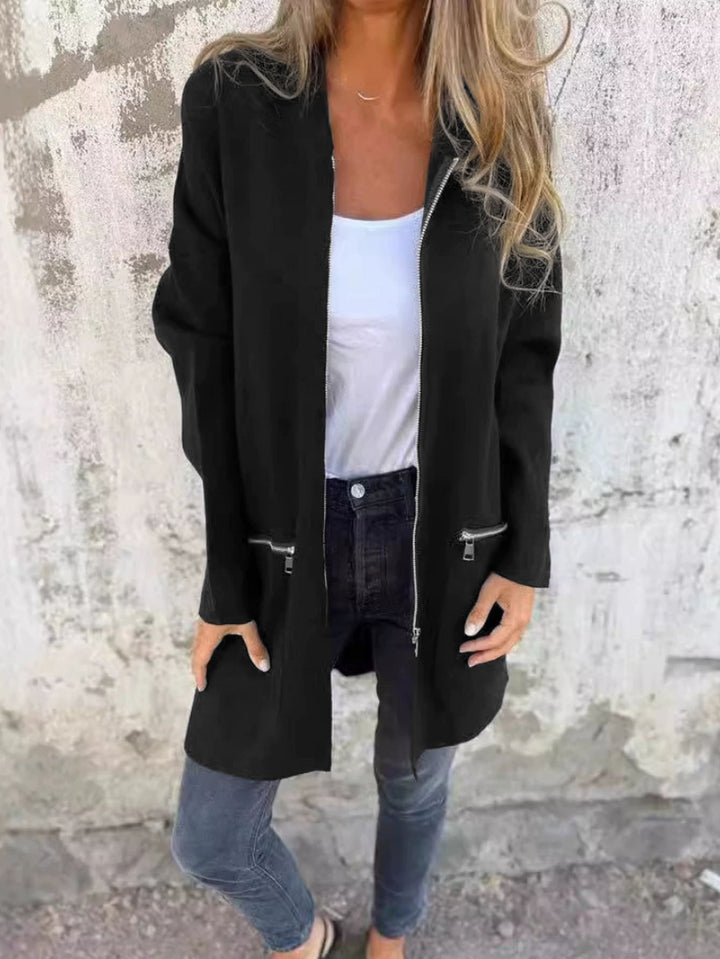 Dam Longline Oversize jacka med hel dragkedja och dragkedja fickor