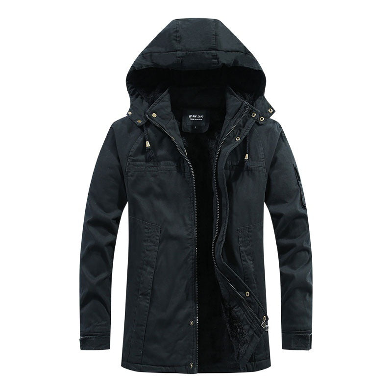 Herr Vindskyddande Canvas Parka med Cozy Teddy Fleecefoder och Funktionell Huva