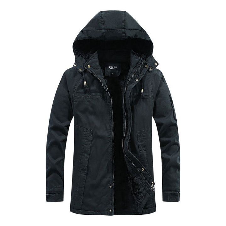 Herr Vindskyddande Canvas Parka med Cozy Teddy Fleecefoder och Funktionell Huva