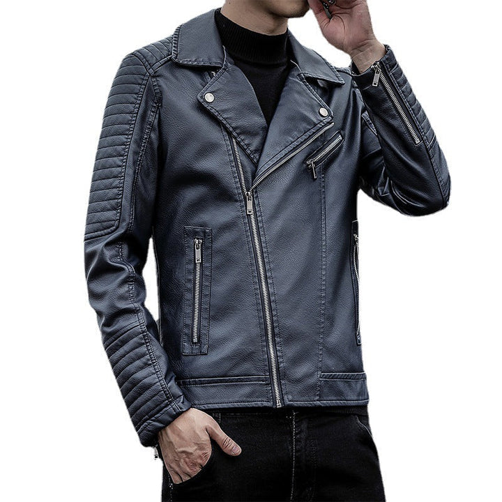Herr Konstläder Biker Jacka med Quiltad Axel Yoke, Asymmetric Dragkedja och Metal Dragkedja