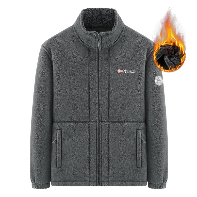 Herr Insulating Zip Fleece Jacka med Hög Krage och Mjuk Teddyfoder