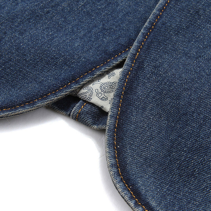 Herr Elegant Denim Kavaj Stil Jacka med Konstläder Trim och Paisley Foder