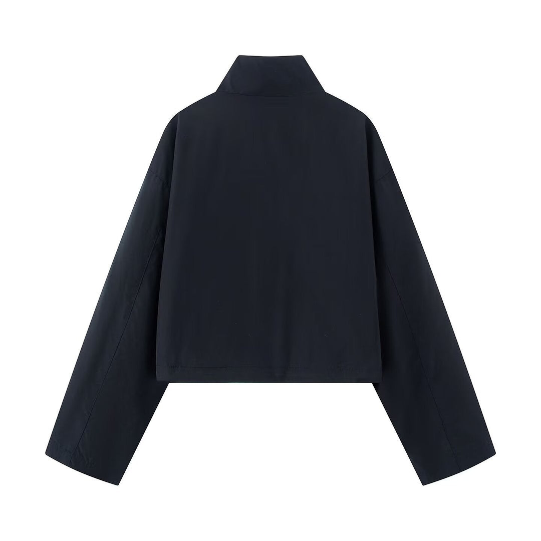 Dam Kort Boxig Utilityjacka med Hög Funnel Krage, Stora Lock Fickor och Drawstring