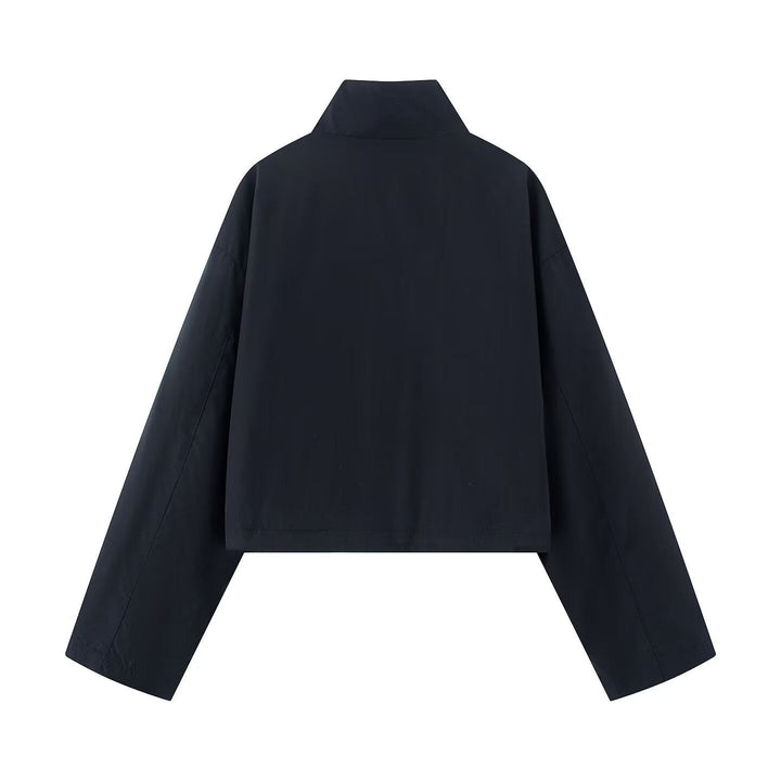 Dam Kort Boxig Utilityjacka med Hög Funnel Krage, Stora Lock Fickor och Drawstring