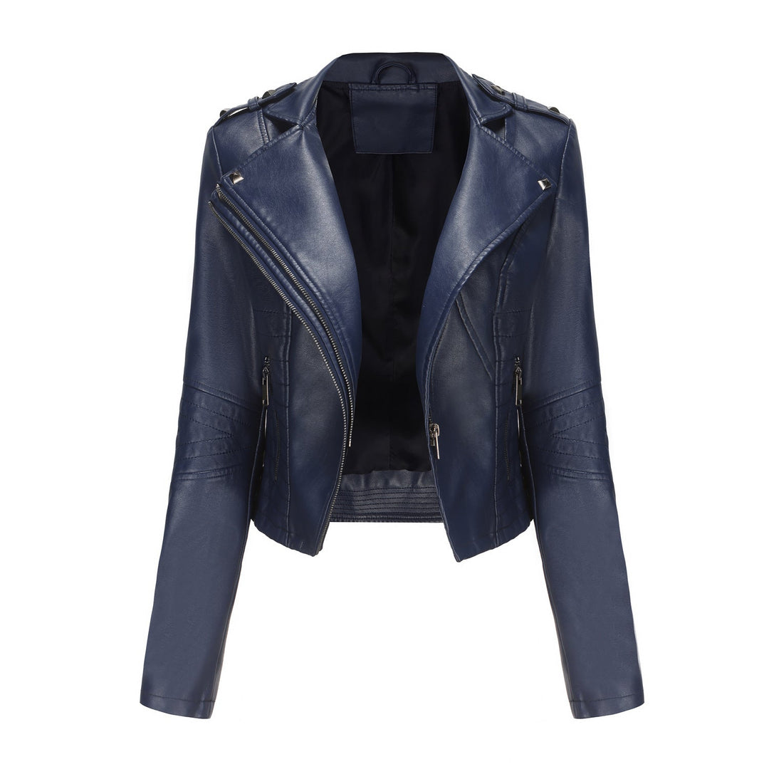 Dam Stilren Biker Jacka med Asymmetrical Dragkedja och Detail Sömmar