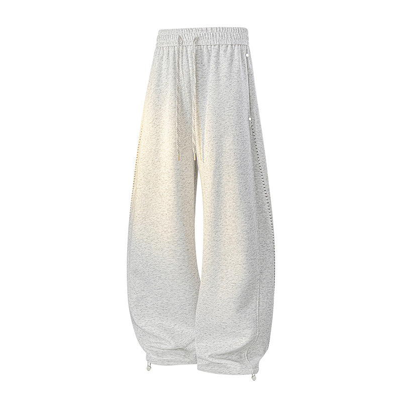 Herr Oversized Baggy Mjukisbyxor med Dragsko, Side Tryckknappsslå &amp; Adjustable Leg Openings