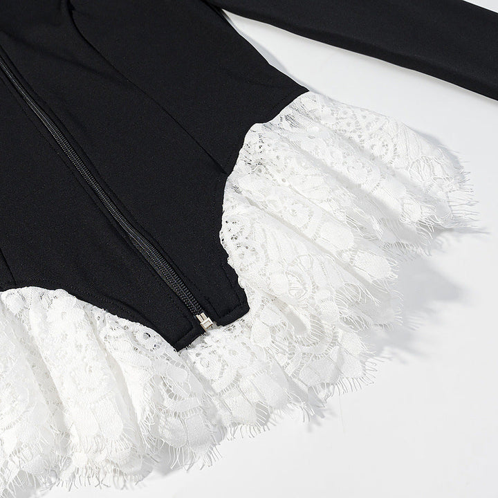 Dam Tailored Kort Jacka med Center Dragkedja och Lace Ruffles