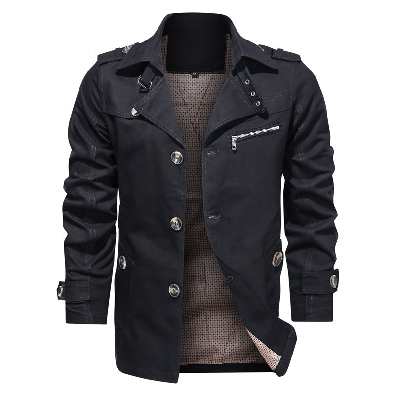 Herr Short Trenchcoat i Utility Fält Stil med Stående Krage och Zip Breast Ficka
