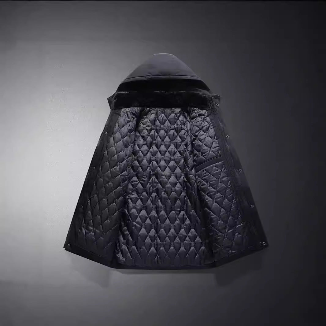 Herr Short Parka med Quiltad Termisk Foder, Huva Attachment, och Multifunctional Lock Fickor
