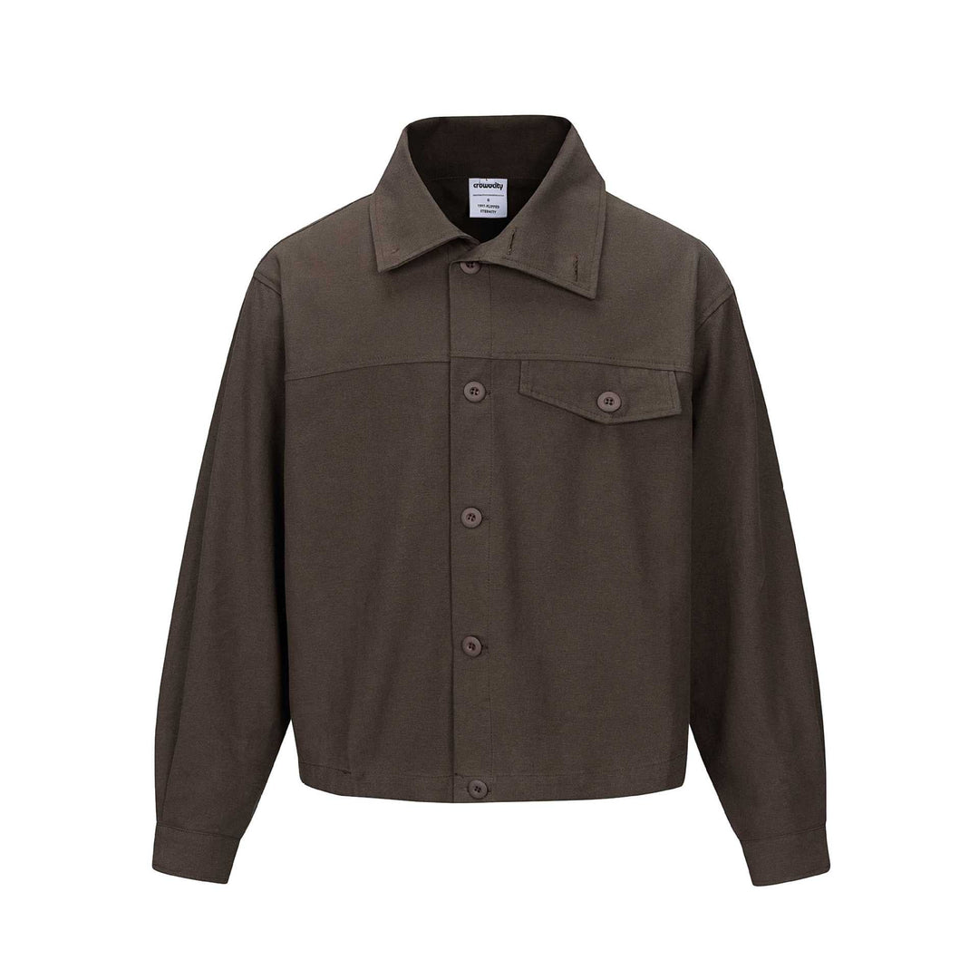 Unisex Kort Skärning Boxig Skjorta Jacka med Continuous Knapplist och Lock Ficka