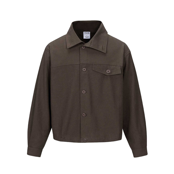 Unisex Kort Skärning Boxig Skjorta Jacka med Continuous Knapplist och Lock Ficka