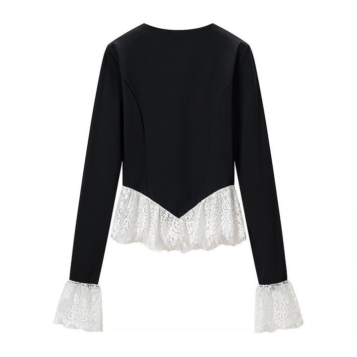 Dam Tailored Kort Jacka med Center Dragkedja och Lace Ruffles