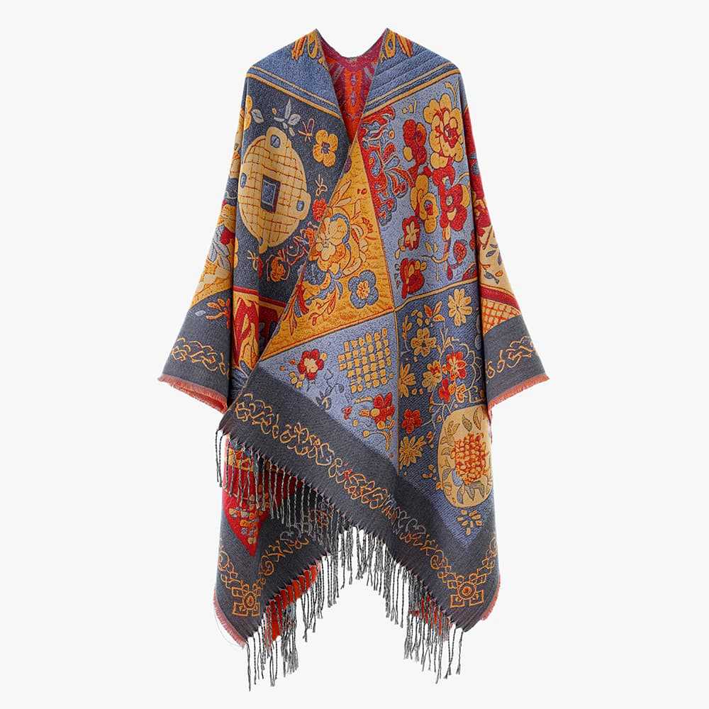 Dam Jacquard-Woven Fringe poncho i Tapestry look