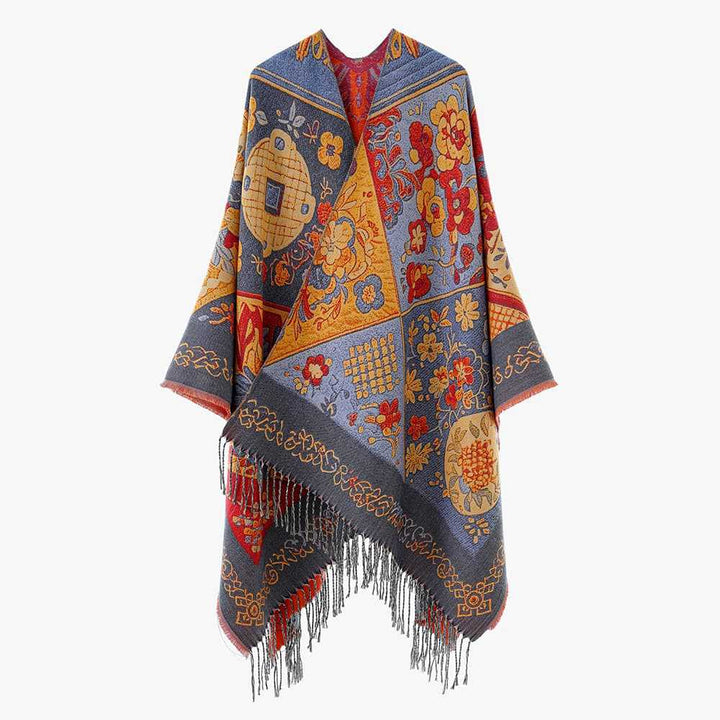 Dam Jacquard-Woven Fringe poncho i Tapestry look