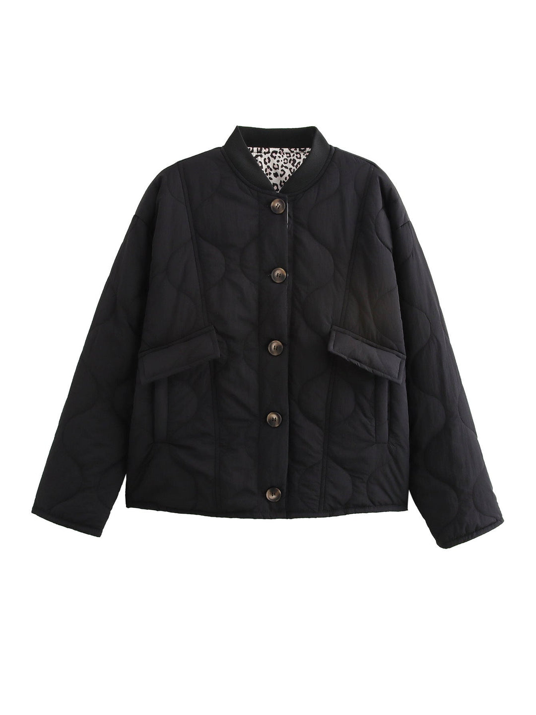 Dam 1700+ Quiltad Kort Blouson Jacka i Boxig Skärning med Round Neck, Knapp Knäppning och Lock Fickor