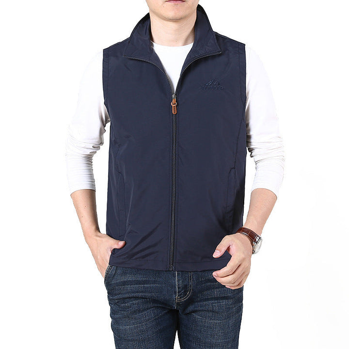 Herr Sleeveless Utility Väst med Ståkrage, Dragkedja och Fickor
