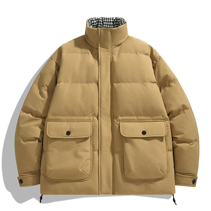 Unisex vadderad kviltad jacka med stor Flap fickor, ståkrage, och Ripstop Structure