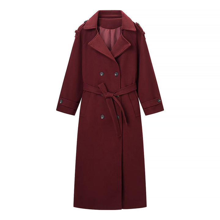 Dam Maxilength ullblandning trenchcoat med Shoulder Yoke, knytband och Roll-Up ärmar