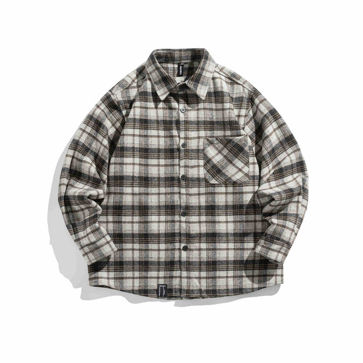Herr flanell overshirt i boxig skärning med patch bröstficka