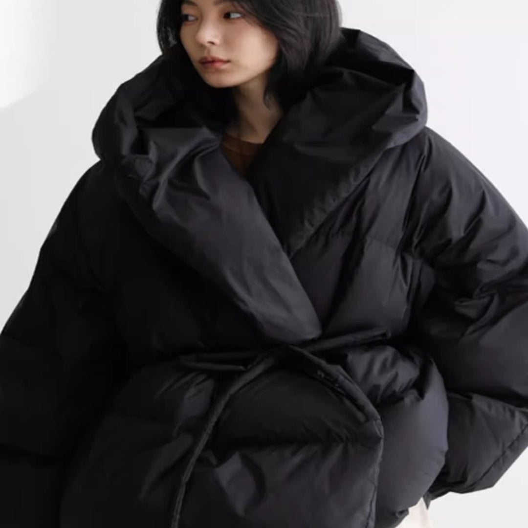 Dam oversized vadderad vinterjacka med XXL huva och Drawstring Waistband