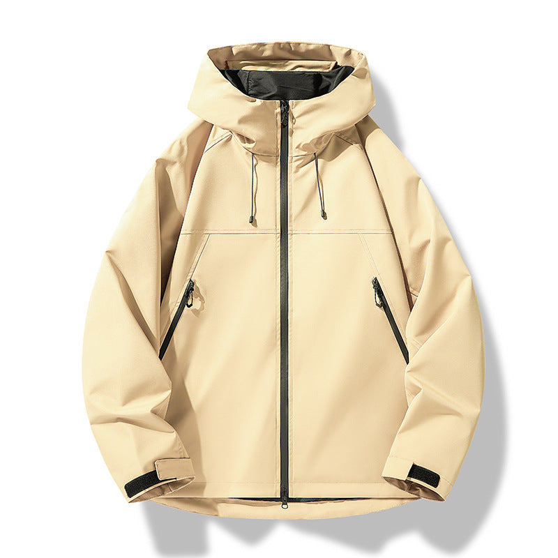 Herr Softshell Frilufts Jacka i Block Design med Huva, Dragkedja och Vattenavvisande Beläggning