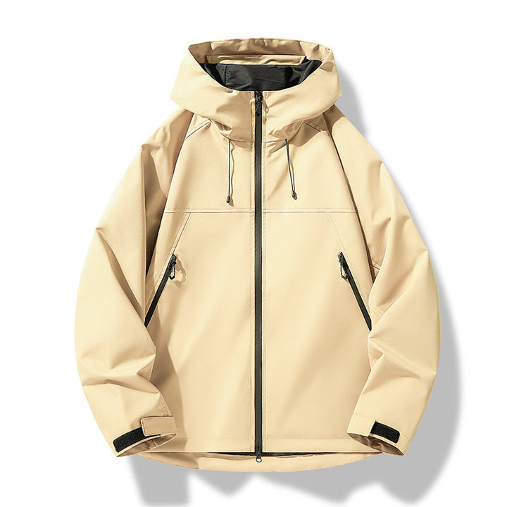 Herr Softshell Frilufts Jacka i Block Design med Huva, Dragkedja och Vattenavvisande Beläggning